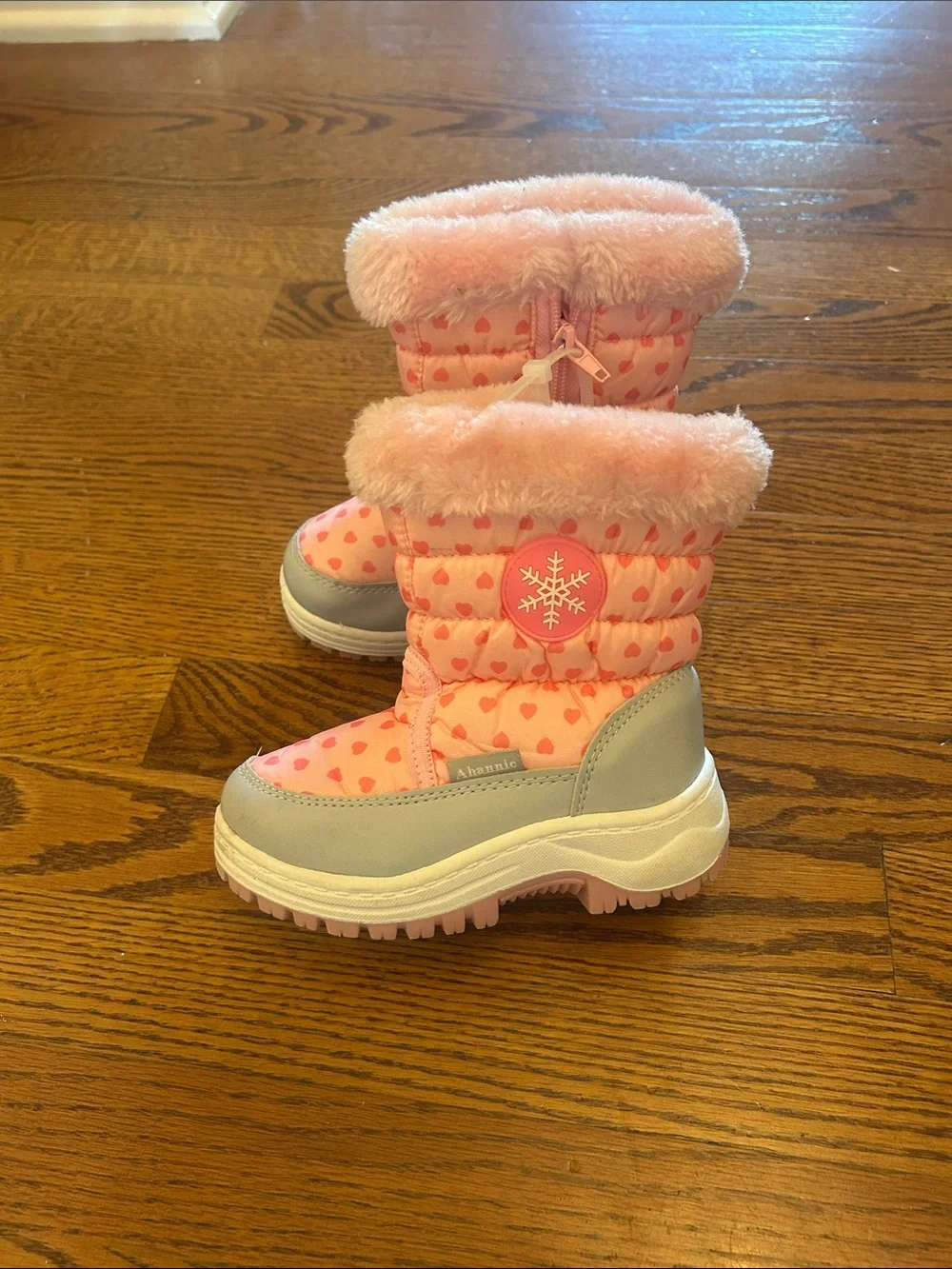 Cozy Pink Heart Kids Snow Boots with Faux Fur Cuff